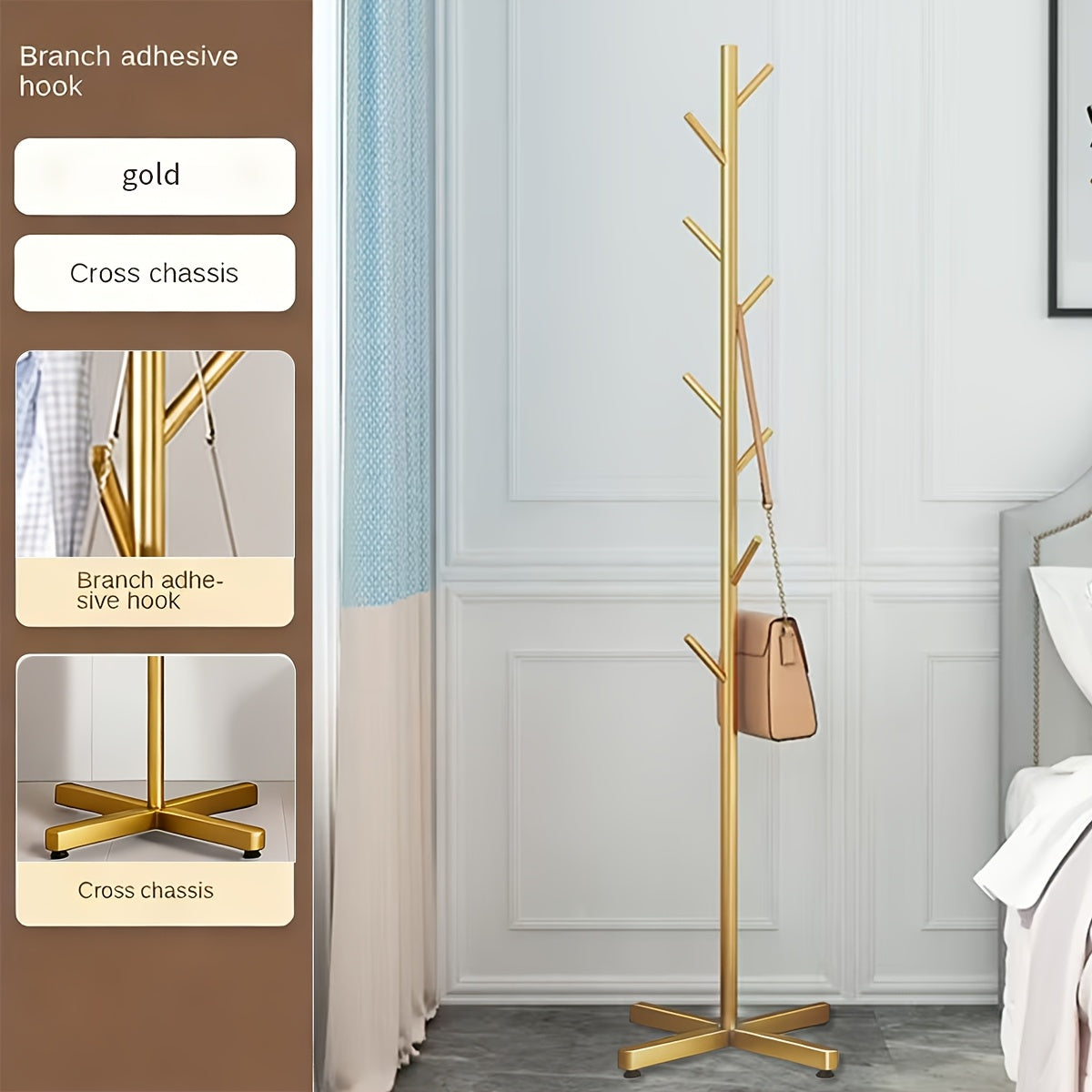1pc Contemporary Upright Coat Stand, Metal Entryway Garment Hanger, Freestanding Rack for Hats & Bags, Hat Holder, Furniture Add-On