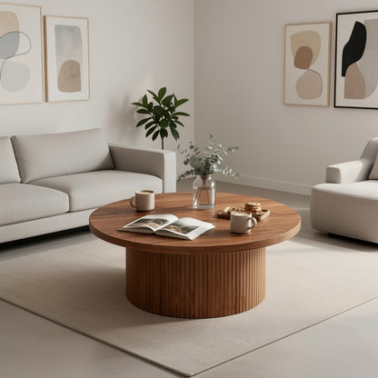 Round Coffee Table 32 Inch for Living Room Small Spaces - Modern Center Table with Sturdy Base, Space-Saving Apartment Furniture, 5 Finishes Available
