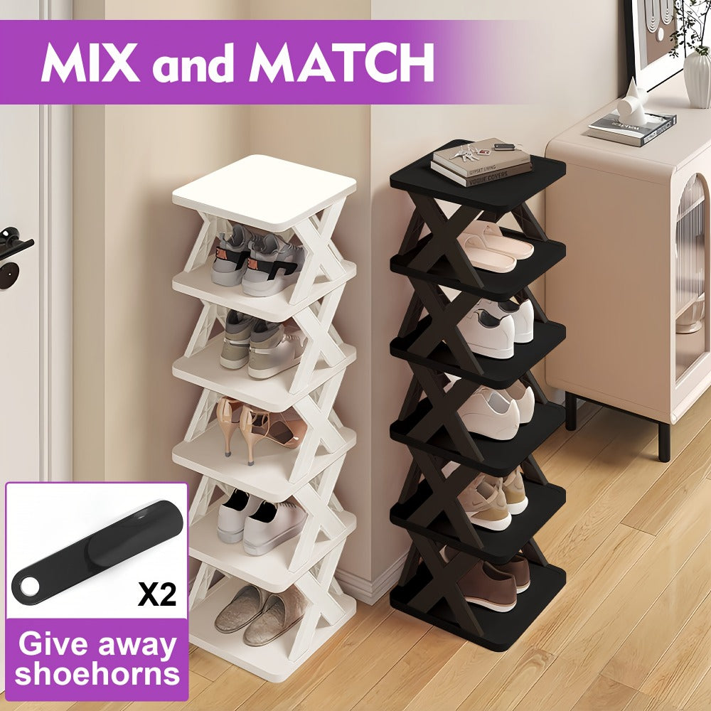 Stackable Shoe Rack 6 or 9 Tier Plastic Vertical Shoe Organizer, Space Saving Shoe Storage Shelf for Entryway Bedroom Hallway Dorm, 10 Color Options