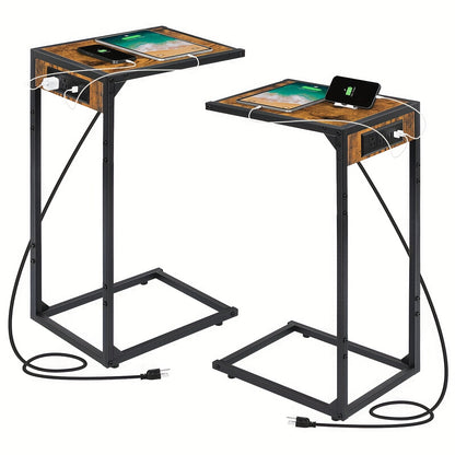 1pc/2pcs C Shaped End Table, 50LBS Capacity, Desktop Storage, Removable Table, Coffee Table Slides Under Sofa, Snack Table, Ideal for Home, Living Room, Sofa, Bedroom, Multifunctional Table, with or Without Charging Station & Storage Bag Options