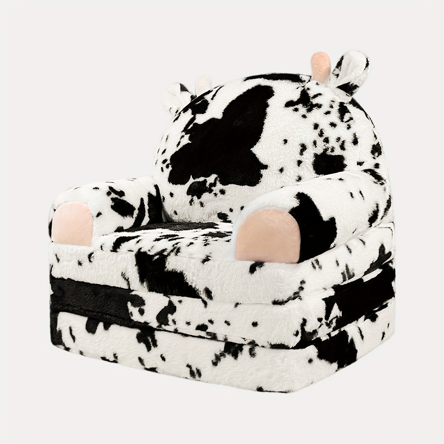 Cute Teddy Bear Kids Foldable Sofa 2-In-1 Fold Out Couch Soft Polar Fleece Chair High-Density Foam PP Cotton Lounger for Playroom Boys Girls Room Decor
