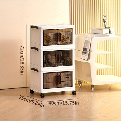 Folding Storage Cabinet with Lids & Wheels – Collapsible Stackable Plastic Storage Bins for Closet, Bedroom, Living Room & Home Office, 3, 4 or 5 Layer Foldable Organizer