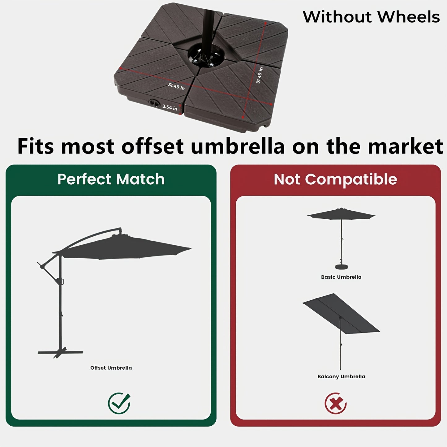 95/225lbs Patio Umbrella Stand Base with Wheels, Heavy Duty Rolling Weights, Outdoor Market Umbrella Base with 4 Wheels, 2 Locks, Refillable High-Density HDPE Material Umbrella Weights, for Lawn, Garden, Deck, Poolside