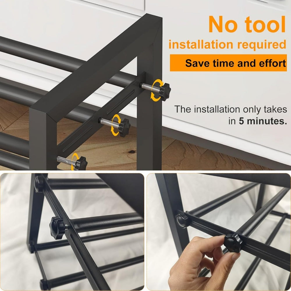 Expandable Shoe Rack 2 3 4 Tier Adjustable Metal Shoe Organizer - Heavy Duty Freestanding Shoe Shelf for Closet, Entryway, Mudroom, Bedroom & Garage | Space Saving Black Shoe Storage