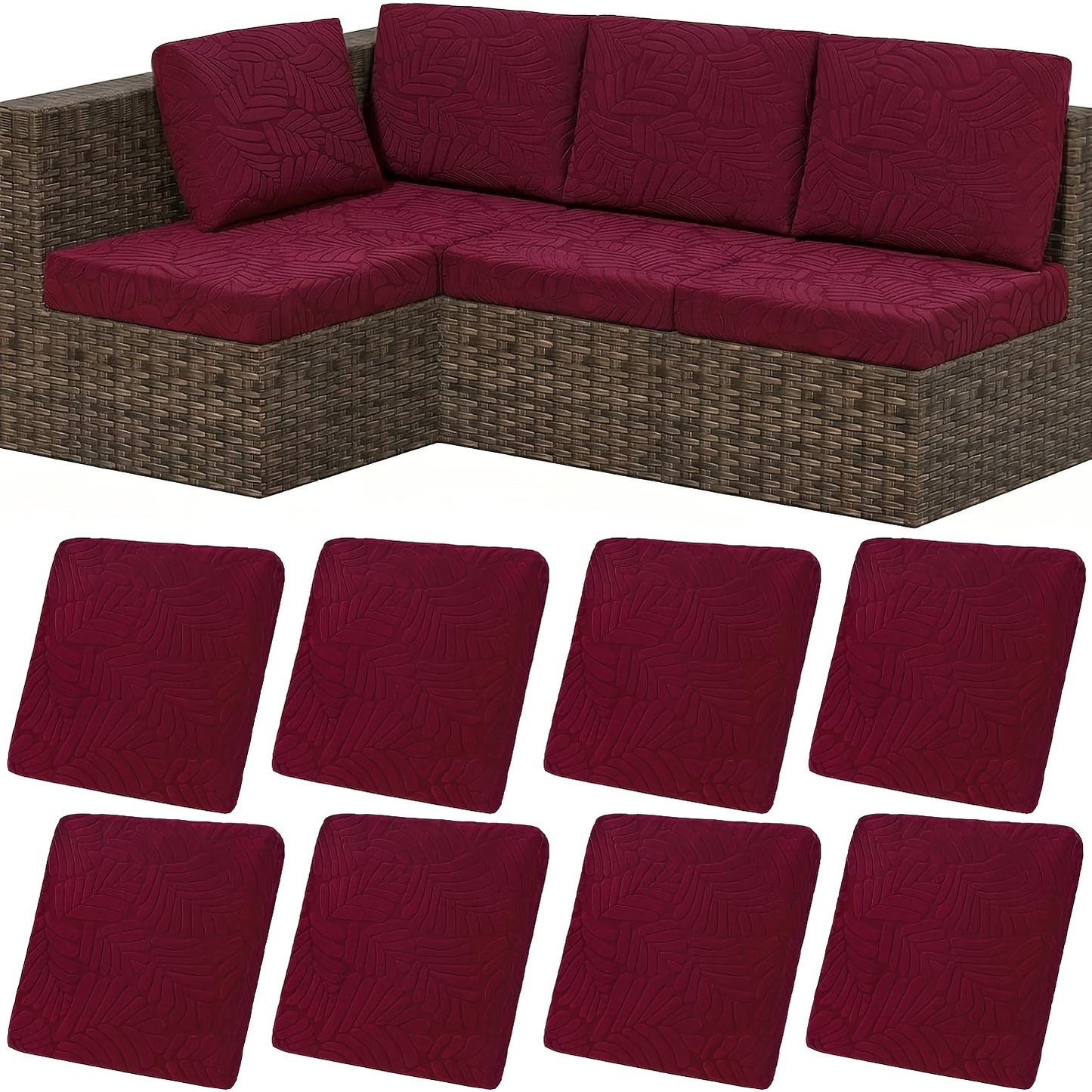[Waterproof Cushion Covers] Outdoor Patio Cushion Covers Set of 8/10 Waterproof Stretch Seat Cushion Cover for Patio Furniture Outdoor Sofa Cushion Cover Replacement Couch Slipcovers Chair Seat Cover