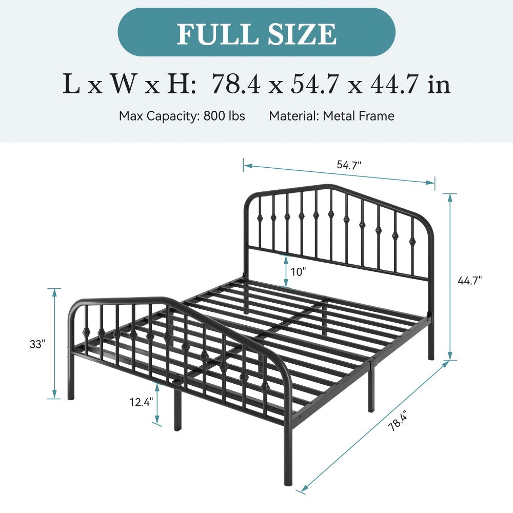 Queen Size Victorian Platform Bed Frame with Wrought Iron Headboard & Footboard – 14" Tall, No Box Spring Needed, Heavy-Duty Steel Slat Support, Elegant Antique Style Bedroom Furniture