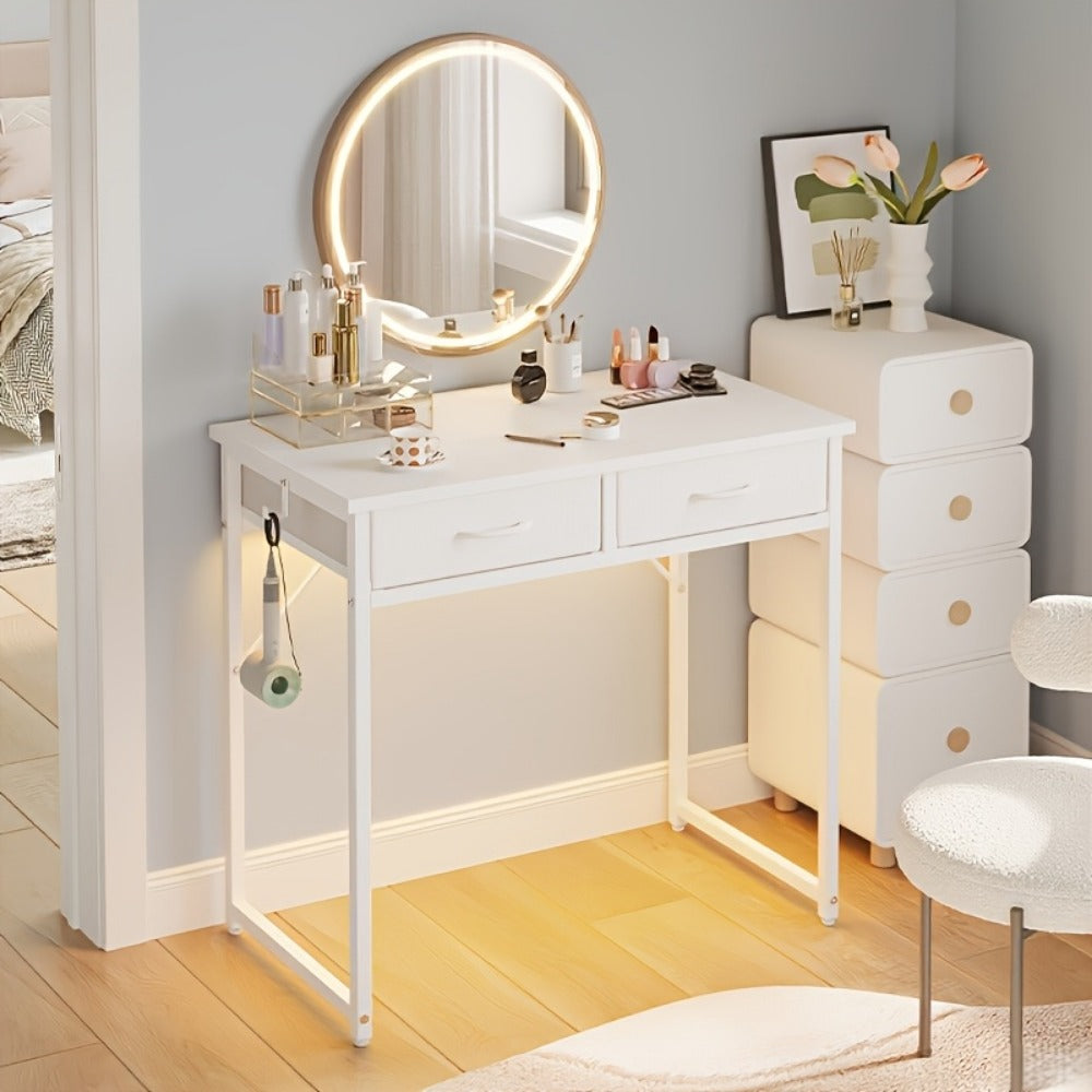 Makeup Vanity Desk with LED Lights, Adjustable Height Vanity Table for Bedroom Home Office Gaming Studying, 32 & 42 Inch, White & Black