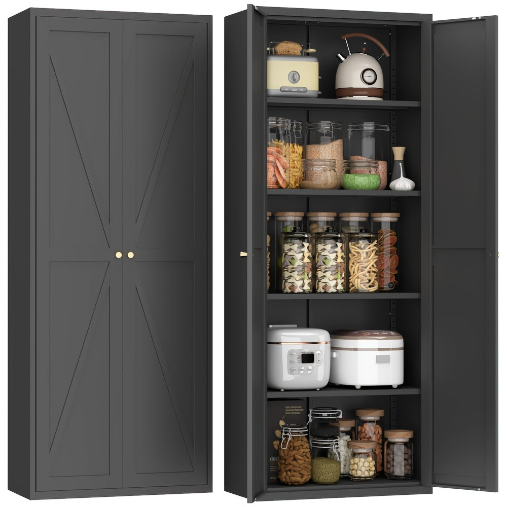 71" Farmhouse White Kitchen Pantry Cabinet - 2 Barn Doors, 4 Adjustable Shelves & Legs - Ideal for Cupboard, Dining, Bath, Living, Office, Laundry Room