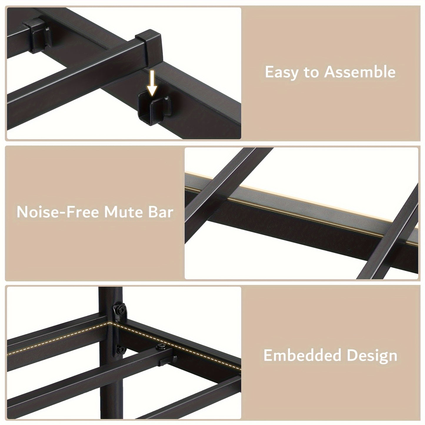 Valnase Metal Bed Frame, Platform Bed Frame with Faux Leather Headboard, Heavy-Duty Thicker Metal Steel Slats Support, 12'' Under-Bed Space, Easy Assembly