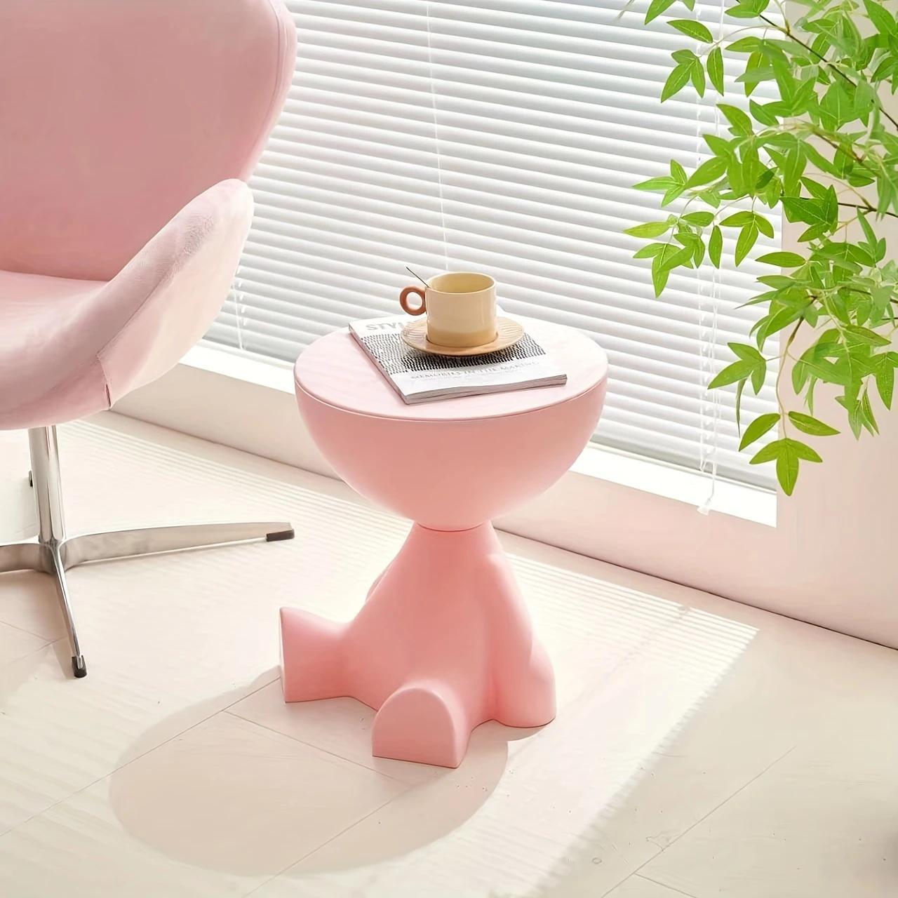 A Modern Bear-Shaped Plastic Nightstand for Lamp And Coffee Cup Holder - a Stylish White Storage Box for Bedrooms And Living Rooms, Easy to Assemble, Compact Design for Small Spaces, Bedroom Storage Box | Playful Furniture | Plastic Structure, Bedroom Dec