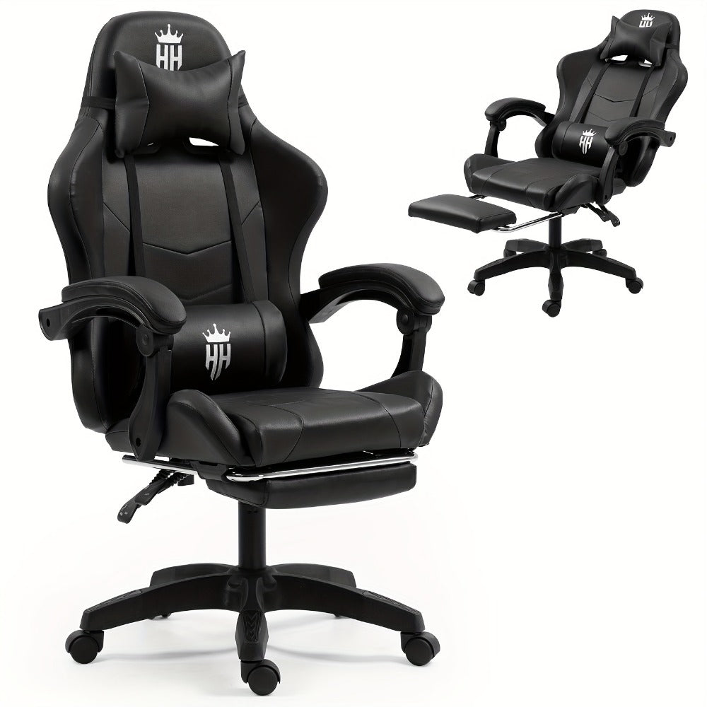 Gaming Chair with Footrest and Lumbar Support – Ergonomic Computer Chair with Swivel Seat, Adjustable Height, Headrest & Reclining Backrest for Home Office
