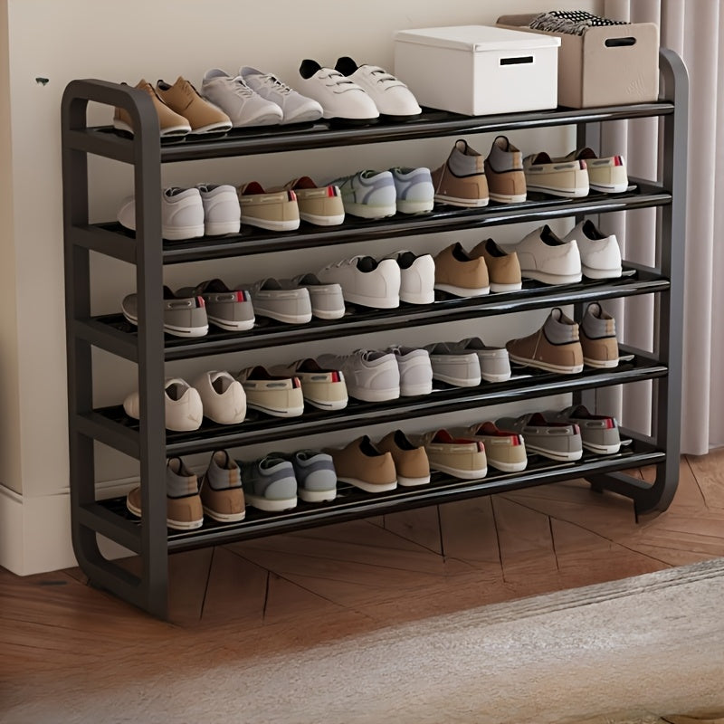 Space-Saving 5-Tier Shoe Rack, Durable, Narrow Design, Multi-Layer Iron Craftsmanship, No Wood, Floor Mount, With Electricity-Free Use For Entryway And Dorm Storage, Living Room Compatible