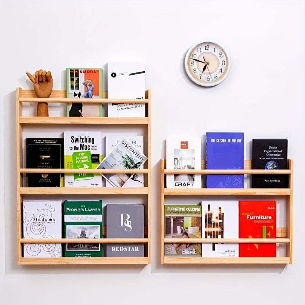 Solid Wood Over-the-Door Bookshelf – Ultra-Thin Narrow Wall-Mounted Storage Shelf, 2-6 Tiers, 0 Formaldehyde, Space-Saving for Living Room, Bedroom & Study