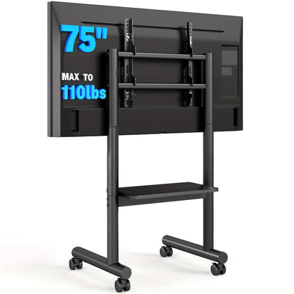 Universal Mobile TV Stand Rolling Cart for 40-75 Inch TVs up to 110 LBS, Height Adjustable 43.6"-49.5" with Storage Shelf & 360° Locking Wheels, VESA 400x400mm, Indoor Outdoor Apartment Office Gym