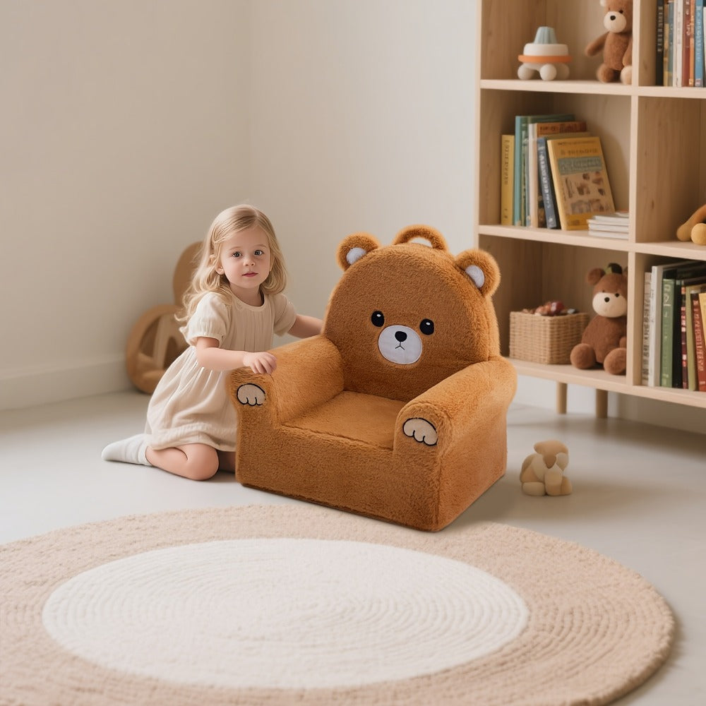 Kids Sofa & Armchair, Teddy Bear Recliner for Toddlers, Memory Foam Padded Reading Nook Chair, Supportive Animal Lounge Chair for Kids, Soft Brown Plush Nursery Seating for Boys & Girls
