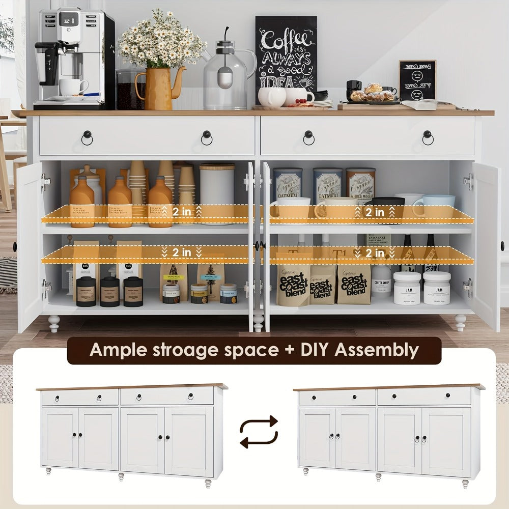 55" Buffet Cabinet with 4 Doors 2 Drawers & Adjustable Shelves, Modern Sideboard Coffee Bar Cabinet for Kitchen Dining Room Entryway Living Room, Black Storage Console