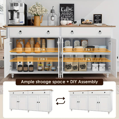 55" Buffet Cabinet with 4 Doors 2 Drawers & Adjustable Shelves, Modern Sideboard Coffee Bar Cabinet for Kitchen Dining Room Entryway Living Room, Black Storage Console