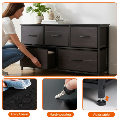 Modern 5-Drawer Dresser with Fabric Bins - Wide Chest of Drawers, Space-Saving, Assembly, Wood-Free Suitable for Apartment, Closet, Hallway - Compact Organizer with Ample Storage (3.2+ Cubic Feet)