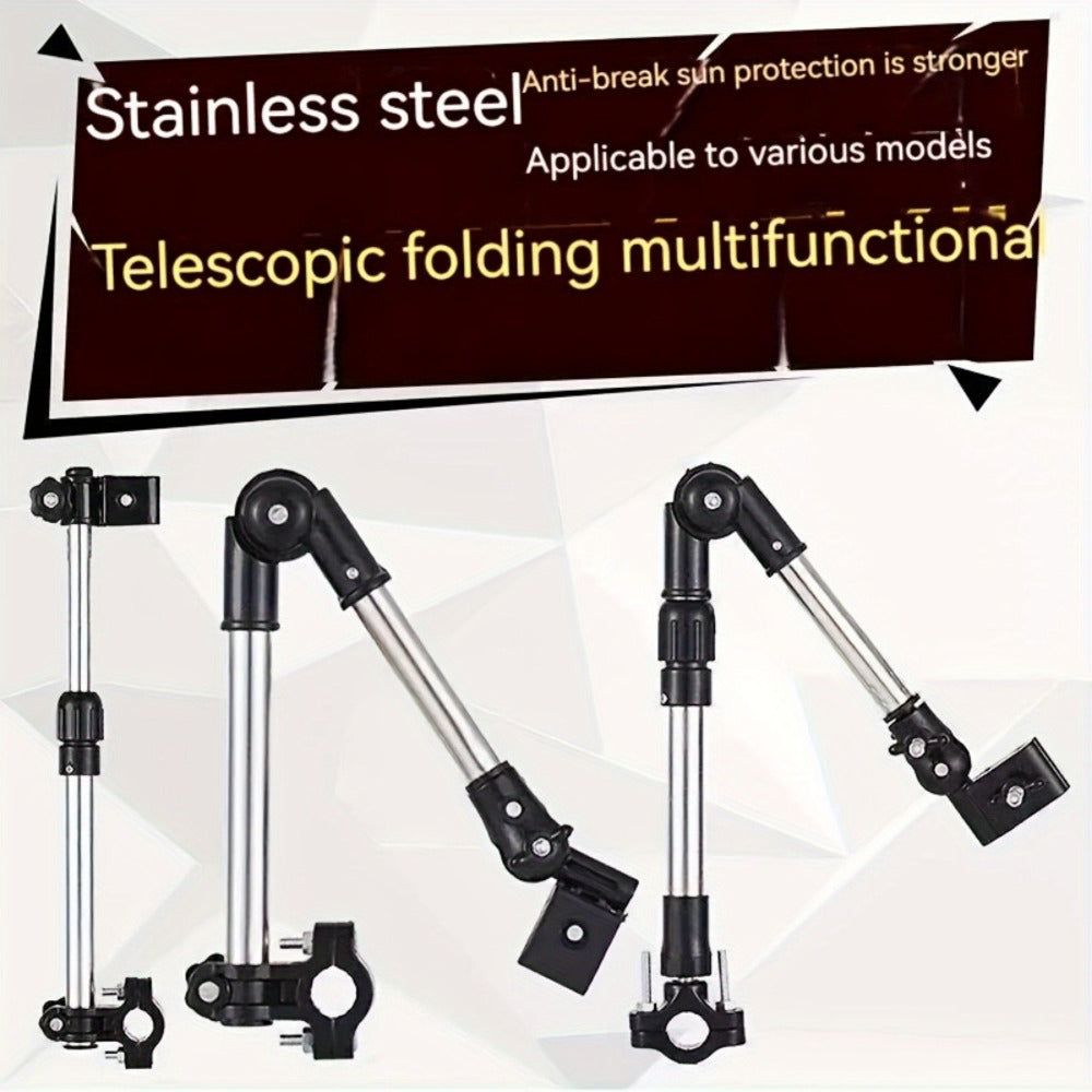 Adjustable Stainless Steel Umbrella Stand with 180° Swivel & Foldable Design – Universal Heavy Duty Metal Clamp for Wheelchair, Bicycle, Stroller & Chair, Sun & Rain Protection Outdoor Accessory