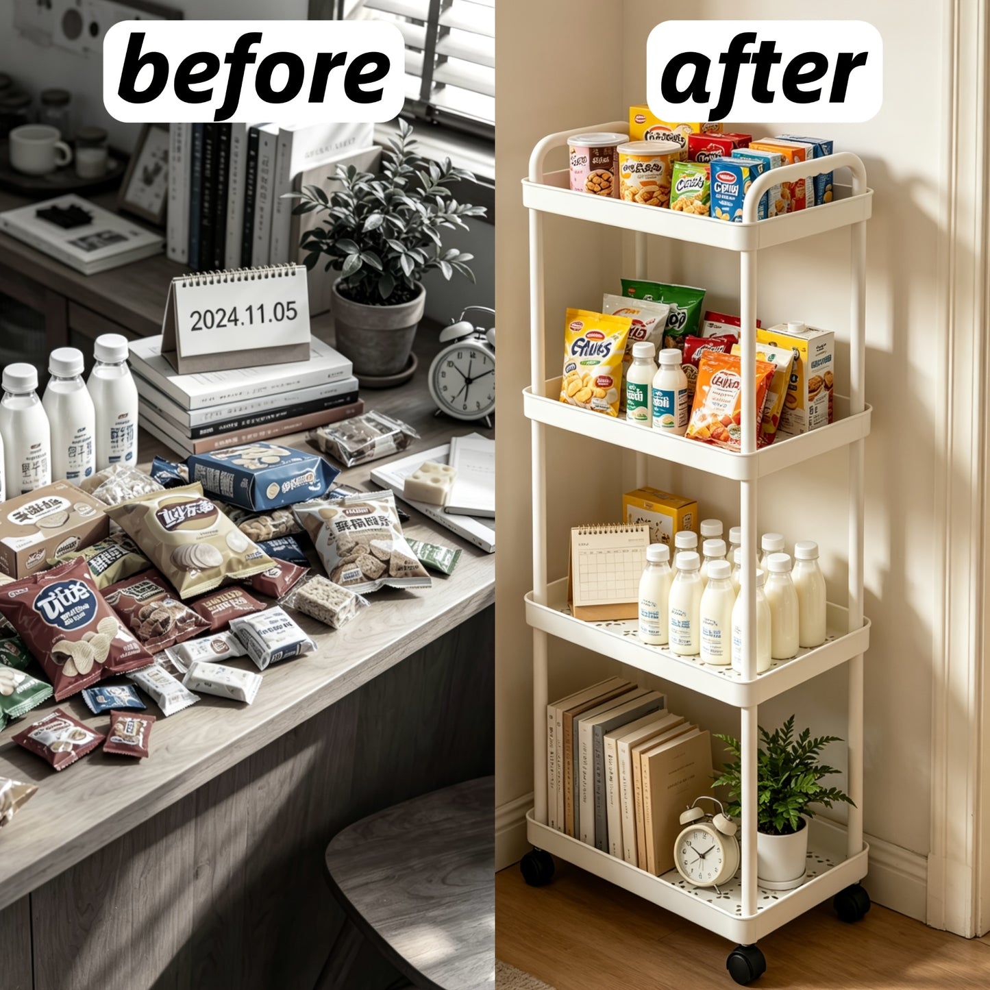 Multifunctional Trolley Rack Kitchen Bathroom Toilet Floor Multi-Layer Movable Storage Rack Practical Home Organization Modern Easy Design