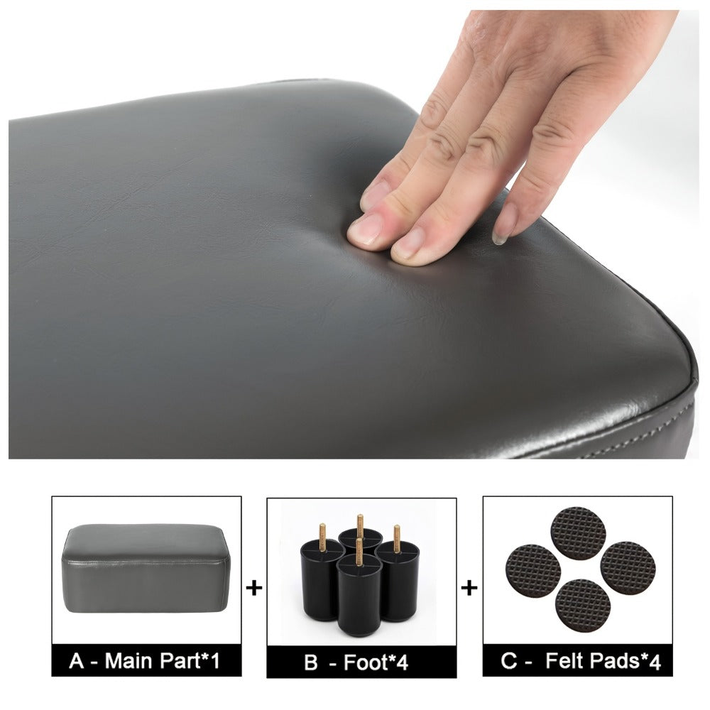 Small Ottoman Footstool with Hidden Storage 15.6 Inch Rectangular PU Leather Footrest Anti-Skid Legs for Living Room Bedroom Office Sofa Black Brown Gray