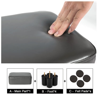 Small Ottoman Footstool with Hidden Storage 15.6 Inch Rectangular PU Leather Footrest Anti-Skid Legs for Living Room Bedroom Office Sofa Black Brown Gray