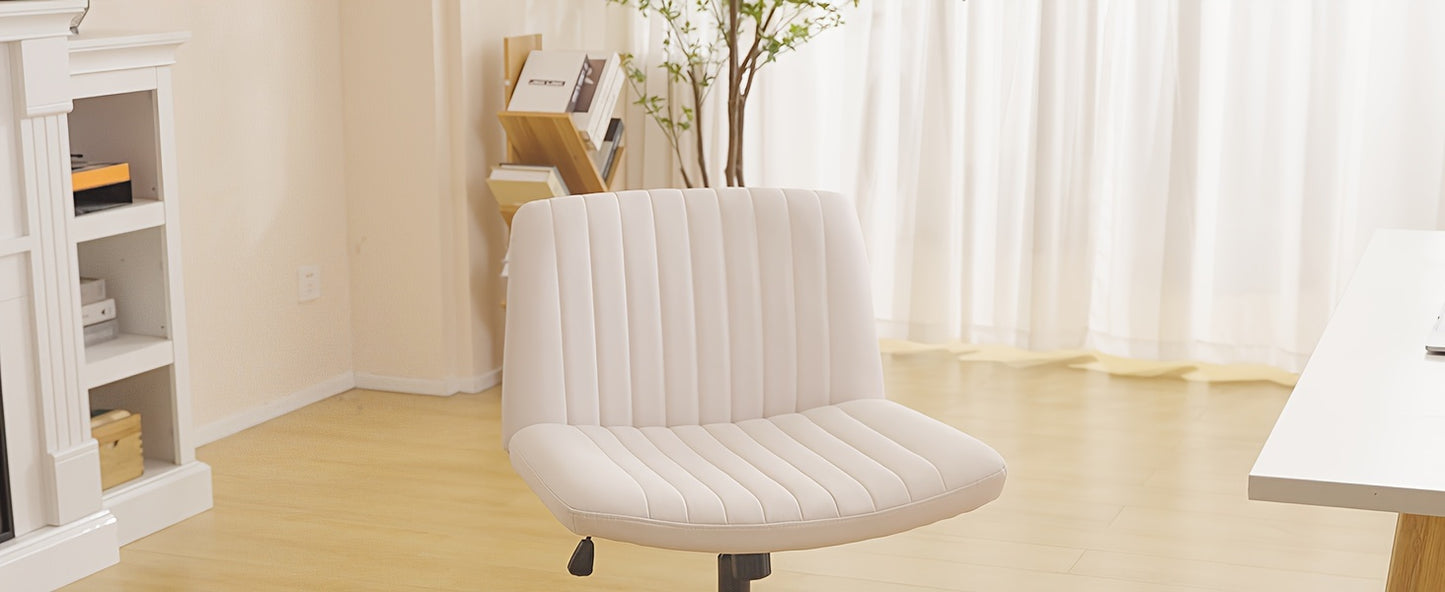 Criss Cross Chair with Wheels, Fabric Padded Armless Cross Legged Office Desk Chair for Home Office, Modern Swivel Height Adjustable Wide Seat Computer Task Vanity Chair