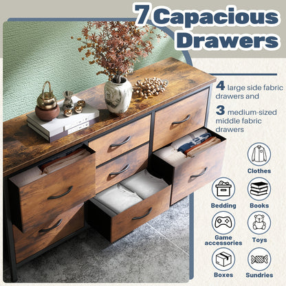 5/7/9 Drawer Cabinet, Wide Dresser with Fabric Bins And Drawer Organizer Spacious Storage Chest for Hallway