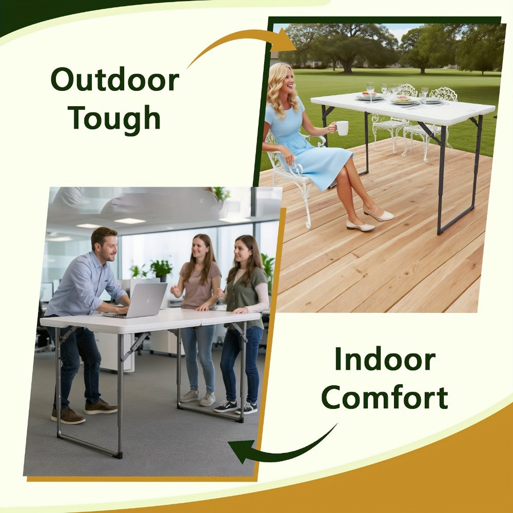 Folding Table with Metal Legs Sturdy Plastic Tabletop Easy Clean for Camping Outdoor Events Family Meals Indoor 2.5FT 4FT 5FT 6FT Black White Pink Khaki