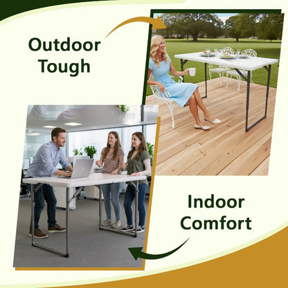 Folding Table with Metal Legs Sturdy Plastic Tabletop Easy Clean for Camping Outdoor Events Family Meals Indoor 2.5FT 4FT 5FT 6FT Black White Pink Khaki