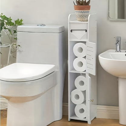 PVC Double Door Bathroom Storage Cabinet Floor Standing White, Thickened Waterproof Freestanding Organizer for Toilet Paper, Shampoo & Toiletries