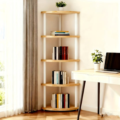 Corner Bookshelf 3/4/5/6 Tier Iron Shelving Unit, Freestanding Corner Storage Shelf for Living Room Bedroom Office, Modern Minimalist Heavy-Duty Space-Saving Decorative Corner Rack