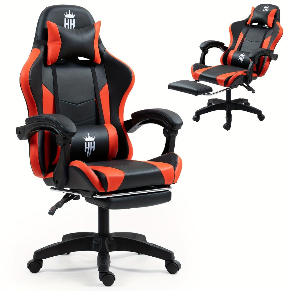 Gaming Chair with Footrest and Lumbar Support – Ergonomic Computer Chair with Swivel Seat, Adjustable Height, Headrest & Reclining Backrest for Home Office