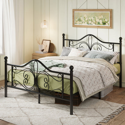 WEEWAY Metal Bed Frame with Headboard, Platform Bed with Butterfly Pattern Design Headboard & Footboard, No Box Spring Required, Easy Assembly