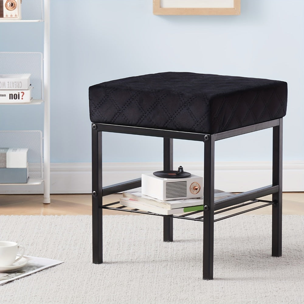 Velvet Vanity Stool Footstool Ottoman, Rectangular Pouf Makeup Stool Shoe Changing Bench Footrest for Bedroom Bathroom Vanity Room, 3 Colors