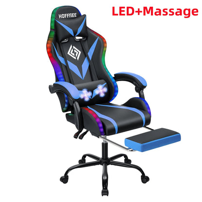Gaming Chair with LED Light, Computer Chair with Footrest And Lumbar Support, Height Adjustable Game Chair with 360° Swivel Seat And Headrest for Office Or Gaming