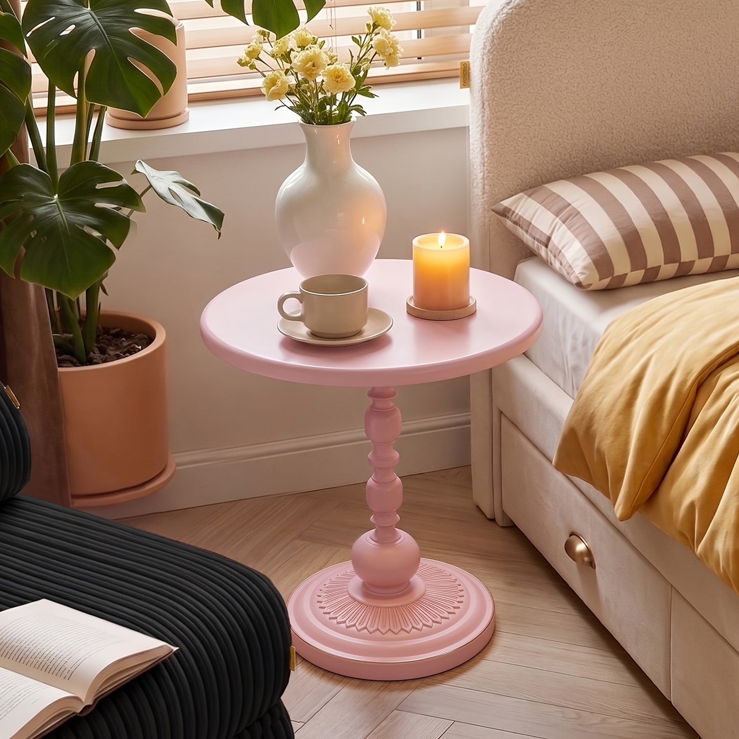 Round Side Table, Metal End Table, Anti-Rust And Waterproof Small Coffee Table For Living Room Bedroom Balcony, Black, White, Pink