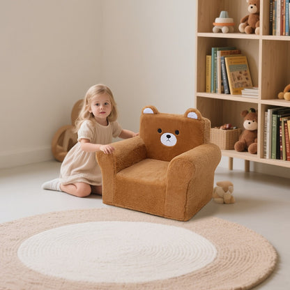 Kids Sofa/Teens - Ultra-Soft Teddy Bear Fleece & Machine-Washable Cover | 19.2"x13"x19.7"Ergonomic Support Chair, 5.6lbs Lightweight | Breathable Skin-Friendly Lounger For Game Room/Playroom (Cozy Beige)