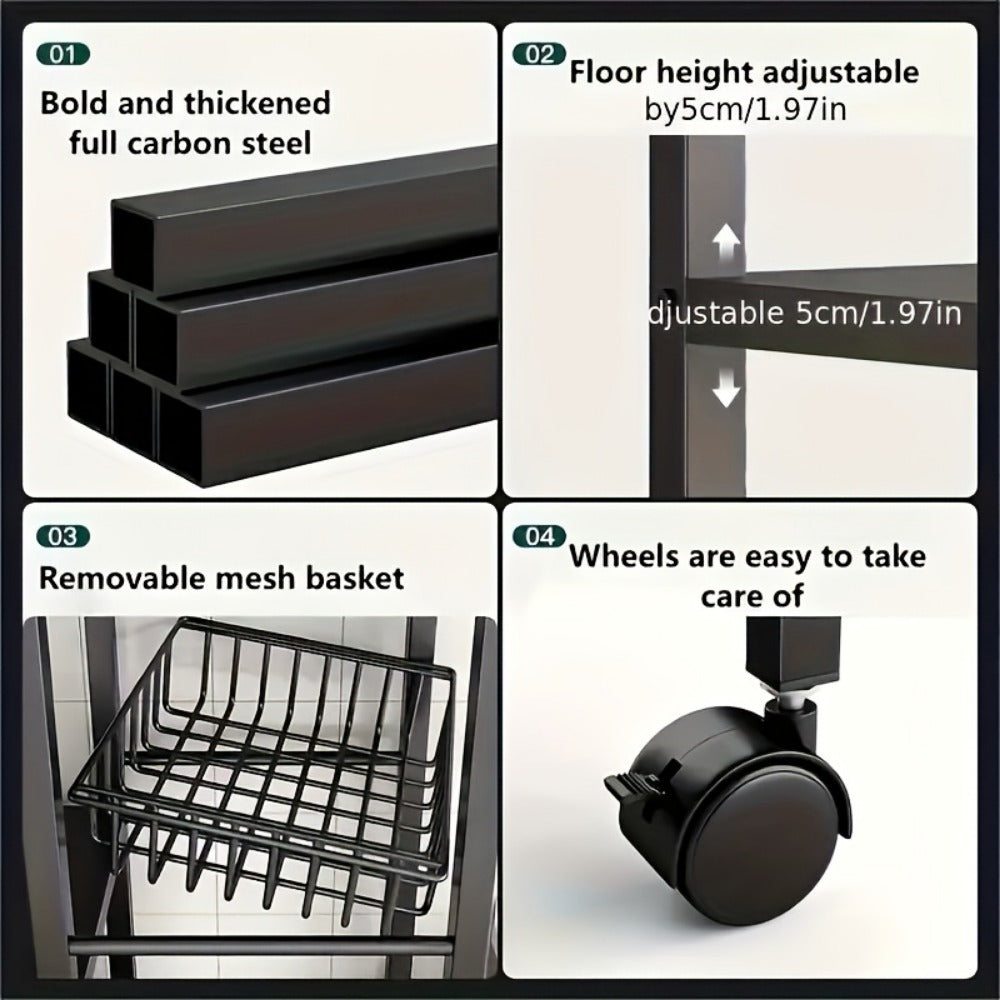 Rolling Baker's Rack with Mesh Baskets & Adjustable Shelves – Metal Frame Kitchen Storage Shelf on Wheels for Kitchen, Bathroom, Living Room & Office