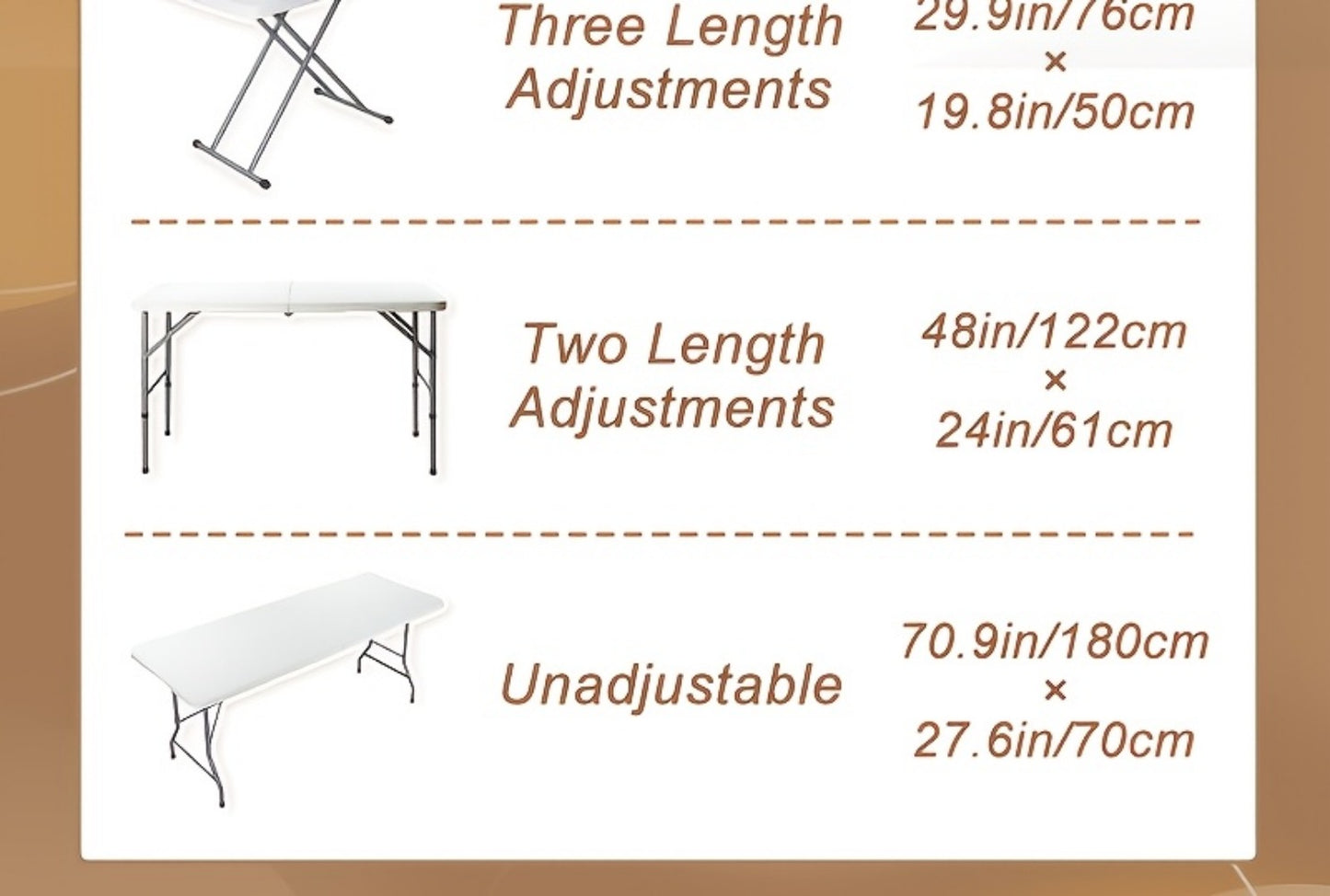 Folding Table 2.5/4/6 FT Portable Heavy Duty Plastic Fold-in-Half Utility Table, Adjustable Height with Carrying Handle for Indoor Outdoor Camping Party Picnic Dining, White & Black