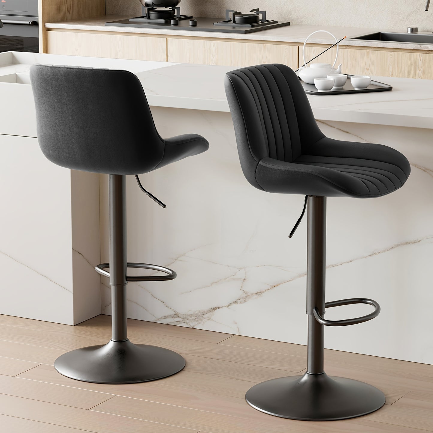 Counter Height Bar Stools Set of 1 2 3 4 Adjustable Swivel Upholstered Barstools with Back & Footrest for Kitchen Counter & Island – 6 Colors