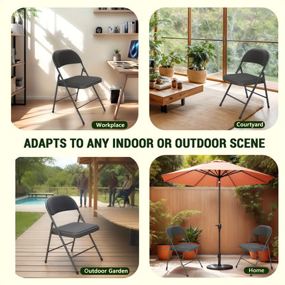 Set Of 4pcs Folding Chair No Need Assembly for Outdoor And Indoor Use with Classic Metal And PU Leather Foam Seat Cushion Folding Chair for Home, Office, Meeting Room, Patio Party Chair with Steel Frame Load Capacity Up to 300lbs