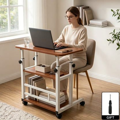 Height Adjustable Computer Desk with Storage Shelf & Wheels – Mobile Rolling Desk for Home Office, Small Space Study Workstation