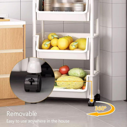 Rolling Cart Organizer, Kitchen Storage Shelf with Lockable Wheels, for Living Room Office Bathroom Garage Narrow Spaces
