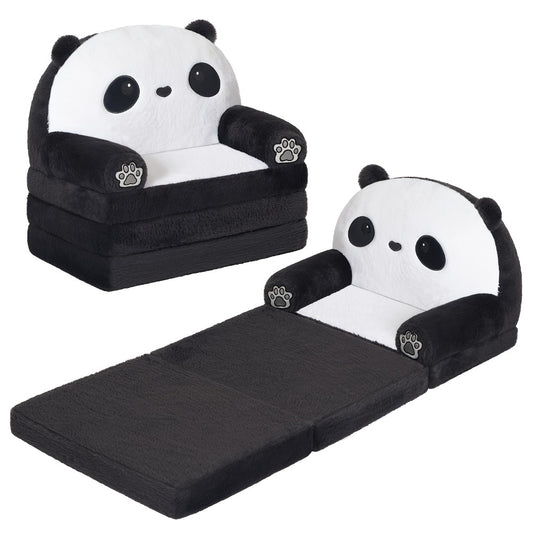 Cute Panda Kids Foldable Sofa Chair, 2-in-1 Plush Animal Lounger with High-Density Foam, Comfortable Children's Reading Couch for Bedroom Decor, Perfect Birthday & Holiday Gift