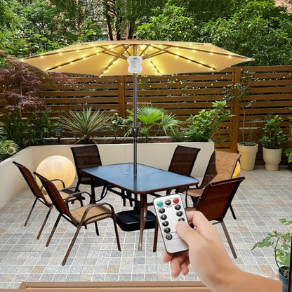 116 LED Patio Umbrella Light with Remote Control – 8 Lighting Modes, Brightness Adjustable, Battery-Powered Cordless Pole Light for Outdoor Garden, Beach, Tent, Camping, Party & Holiday Decor