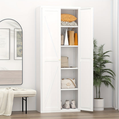 Metal Storage Cabinet, Metal Kitchen Pantry Cabinet, Food Pantry Storage Cabinets With Doors And Shelves, Large Steel Storage Cabient For Dinning Room, Laundry Room, White/Black