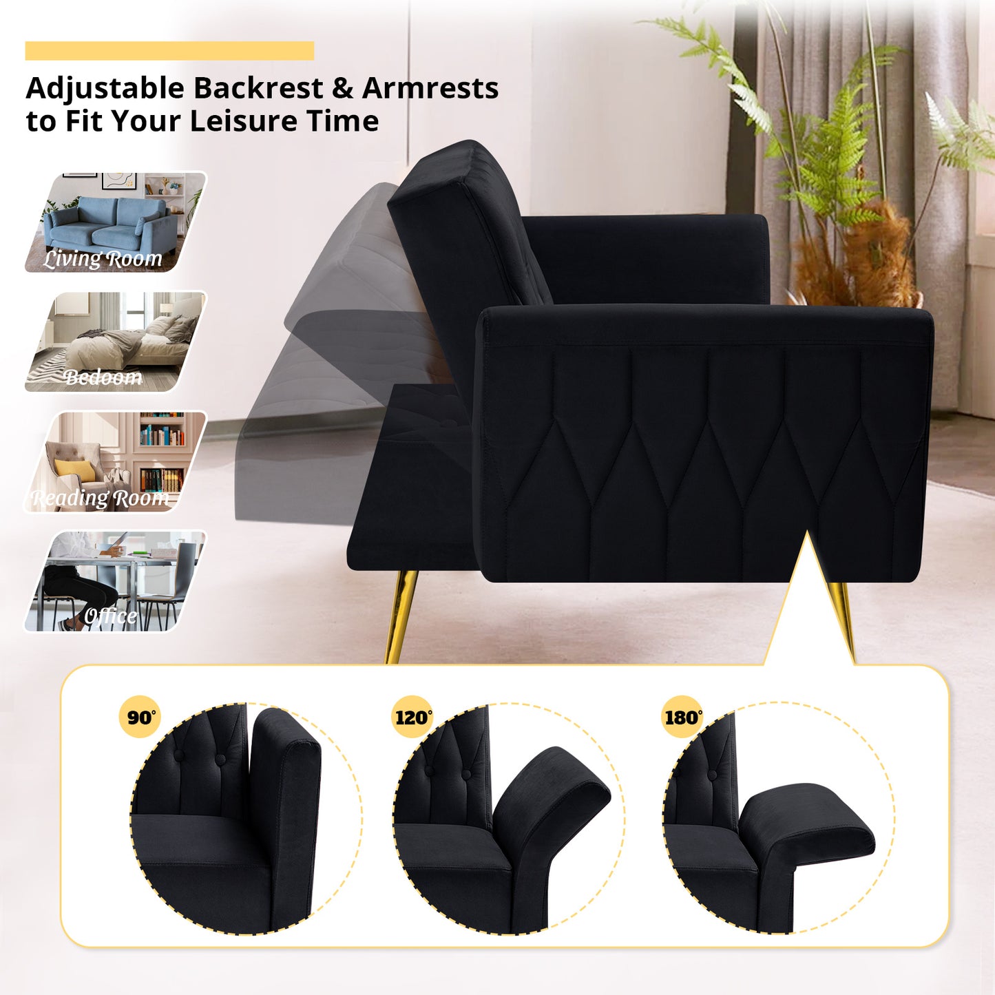 ACMEASE 31.5" Velvet Upholstered Single Chair with Adjustable Armrest And Back, Comfy Armchair with Movable Ottoman, Tufted Accent Chair with Soft Pillow for Living Room