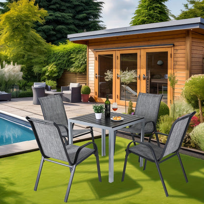 Stackable Patio Dining Chairs Set with Armrests Heavy Duty Breathable Textilene Outdoor Chairs Reinforced Iron Feet 330 LBS Capacity for Garden Lawn Backyard 4 6 8 Pack