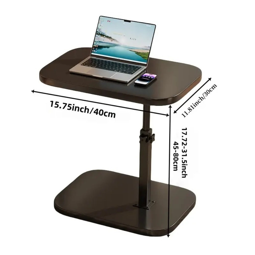 C Shaped Side Table 360 Rotatable Adjustable Height Sofa End Table Bedside Table Metal Solid Wood for Living Room Bedroom Home Office Black